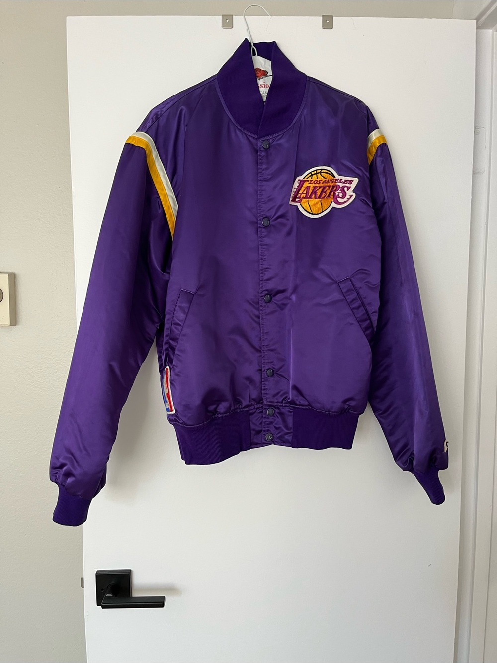 Vintage 1980’s STARTER Lakers Purple Satin Bomber Jacket